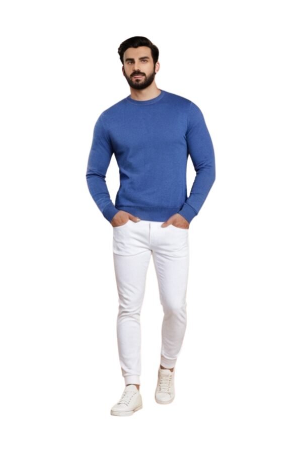 Classic Blue Men's Crew Neck Sweater - Asl Crystal - Image 7