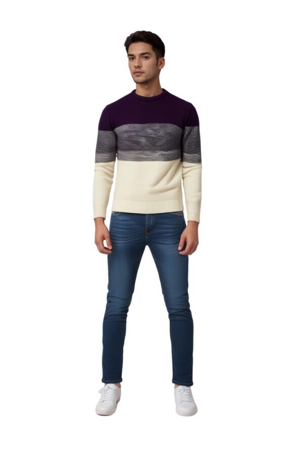 Contemporary Cotton Colorblock Sweater For Men - Asl Crystal - Image 2