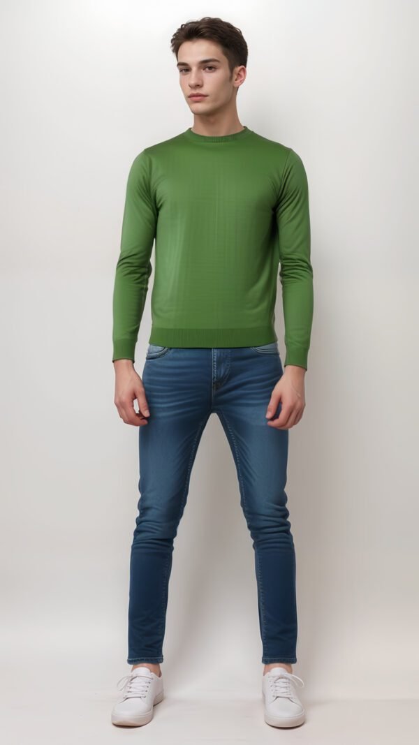 Asl Crystal Men's Classic Crew Neck Sweater in Olive Green - Image 4